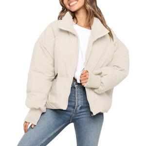 ZESICA Women's Winter Warm Long Sleeve Zip Up Drawstring Baggy Cropped Puffer Down Jacket Coat Outerwear (L)