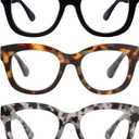 AMOMOMA Retro Oversized Reading Glasses for Women Blue Light Blocking Computer Readers Spring hinge AM6003 (C1 Black+c2 Brown Tortoise+c4 Grey Tortoise)
