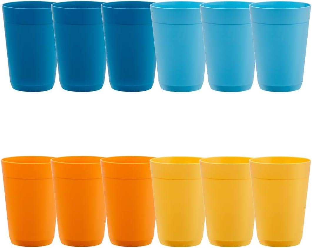 US Acrylic Newport 10 ounce Unbreakable Plastic Stackable Juice Tumblers in 4 Sunrise Colors | Set of 12 Drinking Cups | Reusable, BPA-free, Made in the USA, Top-rack Dishwasher and Microwave Safe