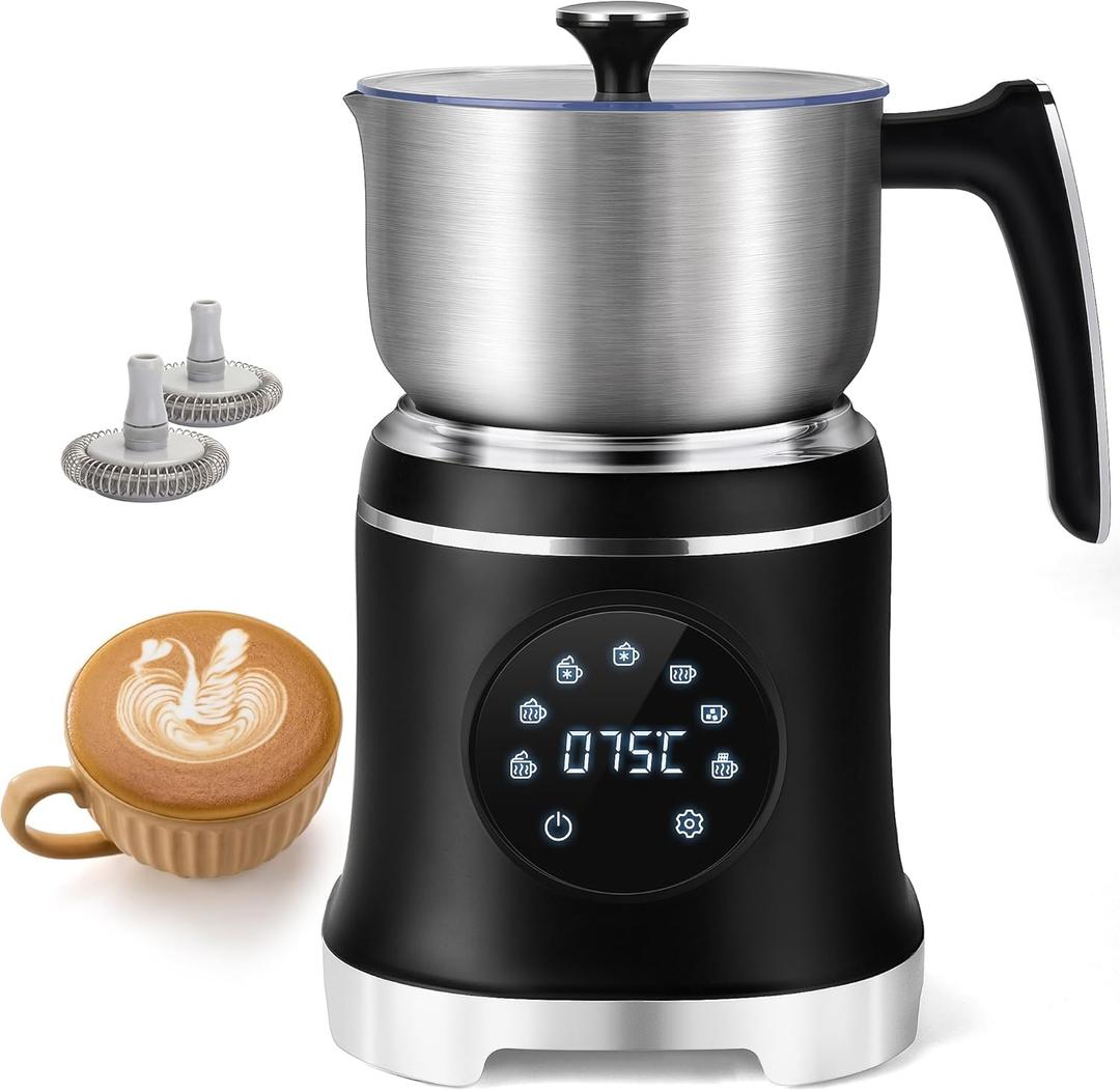 7-IN-1 Milk Frother, 20.3 OZ Milk Frother and Steamer with Temperature Control Stainless Steel Electric Milk Frother Dishwasher Safe Hot and Cold Foam for Latte Hot Chocolate Cocoa (Black)