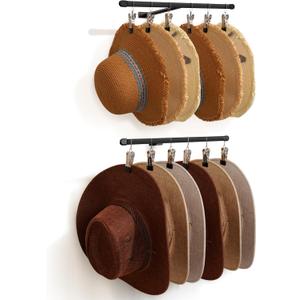 Hat Rack Organizer for 12 Cowboy Sun Wide-brim Hats Wall Mount, Metal Bucket Baseball Caps Winter Beanies Hanger for Closet Entryway Living Room Bedroom Holder for Large Hat 12 Clips Black 2 pics
