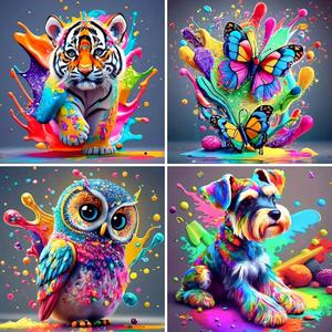 FLAJZ Paint by Numbers Kit for Kids, 4 Pack Easy Kids Paint by Number Kits Age 5-8, DIY Color Canvas Painting for Kid Ages 4-12, Cute Animal Oil Painting Suitable for Home Decoration, 8x8 Inch