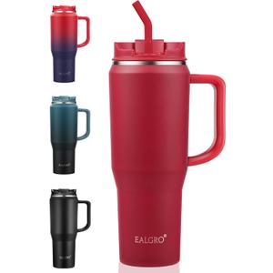 40 oz Tumbler with Handle, Insulated Tumblers with Lid and Straw, Large Metal Sports Water Bottle Jug, Thermal Stainless Steel Travel Coffee Mug Cup, Classic Red