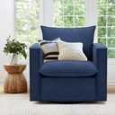 COLAMY Swivel Accent Chair, 34in Living Room Chair Upholstered Armchair with Back Pillow Modern Comfy Sofa Chair for Bedroom/Corner/Reading, Blue