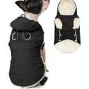 Vecomfy Fleece Lining Dog Hoodie with Harness Built in,Extra Warm Small Dog Jacket in Winter Puppy Coats with Drawstring Hooded,Black M