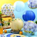 Retisee 12 Pcs 10'' Capri Lemon Paper Lantern Party Decoration for Bridal Shower Wedding Graduation Amalfi Coast Yellow Blue Tiles Mediterranean Party Paper Lantern Hanging Decor for Lemon Birthday