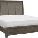 Benjara Carie Queen Bed, LED Lit Upholstered Headboard, Brown Solid Wood, Brownish Gray