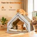 Cat Houses for Indoor Cats - Large Cat Bed Cave with Natural Sisal Cat Scratcher Mat, Solid Wood Frame Cat House with Curtains and Cat Floor Scratching Pad Rug, Protect Couch and Carpets, L