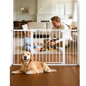 Babelio 29-55 Inch Extra Wide Baby/Dog Gate, PressGuard P7, Metal Auto Close, Pressure Mounted Pet Door for Doorways, NO Need Tools and Drilling, with Wall Cups, White