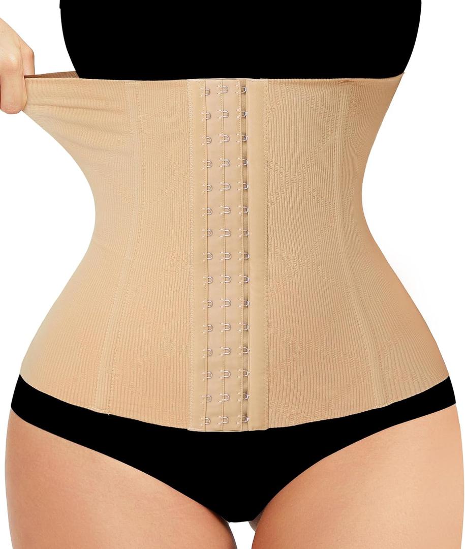 LODAY Waist Trainer Corset Shapewear Tummy Control Body Shaper Waist Cincher for Women Faja Postpartum Belly Band Wrap (Medium, Beige Hook)