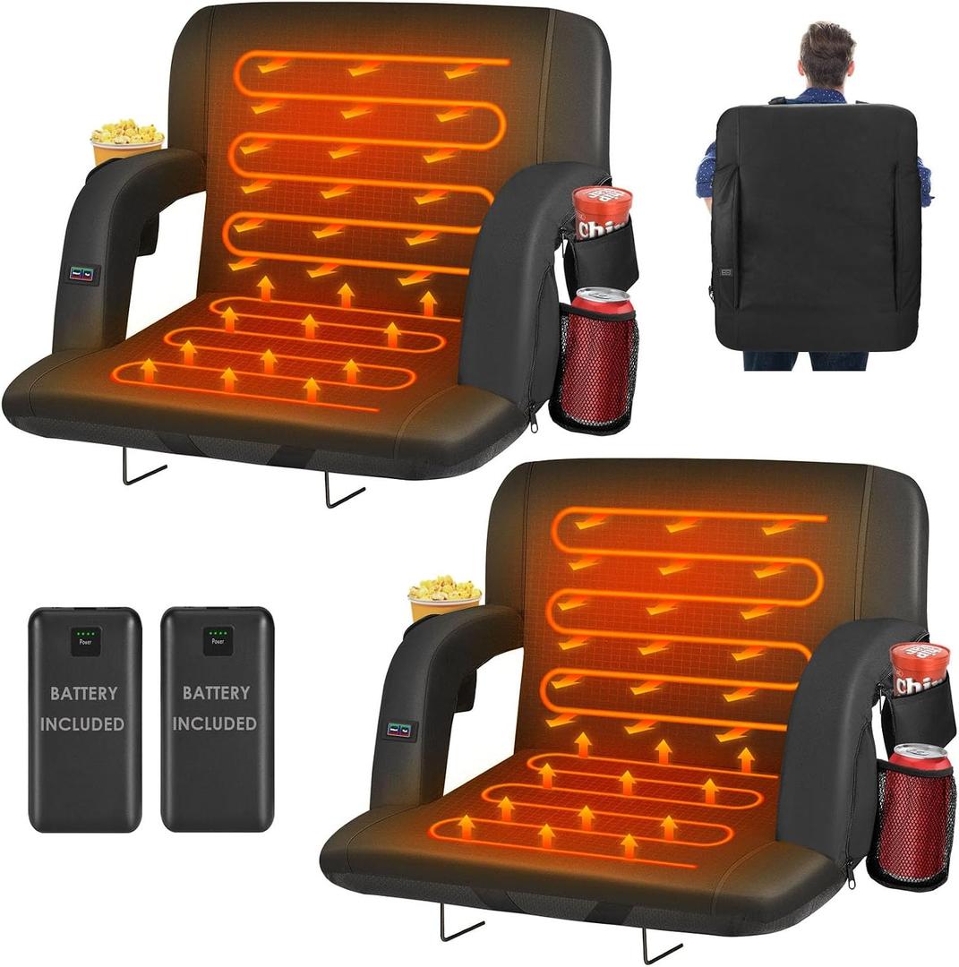 HOPERAN Dual-Sided Heated Stadium Seats for Bleachers with Back Support, 20000mAh Power Bank Included Stadium Chair, 3 Levels Heating Stadium Seating for Bleachers Seat with Backrest, 25"
