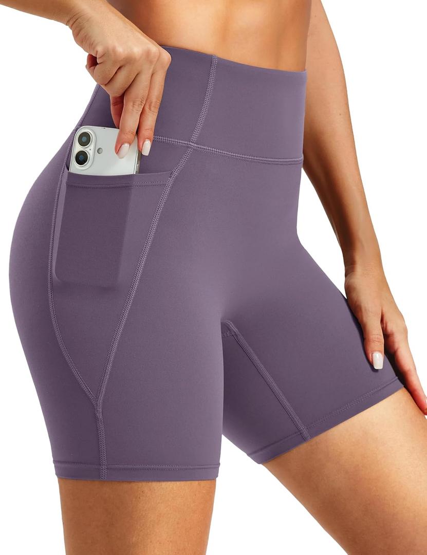 MAGCOMSEN Women's 6" Biker Shorts 3 Pockets Tummy Control Spandex Running L