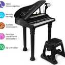 Losbenco Kids Piano Keyboard Toy, Toddler Electronic Musical Instrument Educational Toy with Microphone, Multiple Sounds, Record Playback, Lights & Stool, Birthday Gift for 3 4 5 6 7 Years Old Girls, Small