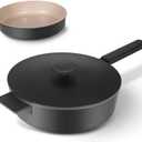 11 Inch All in One Pan with Lid Ceramic Nonstick and 9.5 Inch Circle Pan,Multifunctional Pan Sets for Vertasile Cooking (Black)