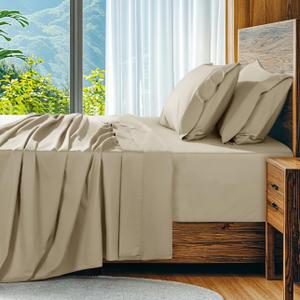 SONORO KATE 100% Egyptian Cotton Sheets Set, Extra Deep Pocket up to 18"-24", 1000 High Thread Count, Soft & Breathable 5-Star Hotel Sateen Bed Sheets - 4 PC (Linen, King)
