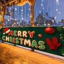 Merry Christmas Banner 118x20 Inches Green Backdrop Gingerbread Lettering Santa Hat Red Gloves Christmas Ornaments Holiday Wall Hanging Indoor Outdoor Winter Party Decoration