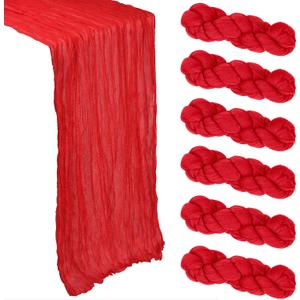 6 Pack Red Table Runner Cheesecloth 10Ft Spring Gauze Cheese Cloth Table Runner 35x120 Inch Boho Sheer Rustic Fabric for Holiday Party Decor Baby Shower Wedding Decorations