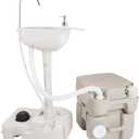 Portable Sink and Toilet, 5 Gal Hand Washing Station & 5.3 Gallon Flush Potty,for Outdoor,Camping, RV, Boat, Camper, Travel,Grey White