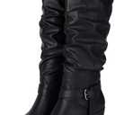 UTIKLIOU Women's Knee High Boots Wide Calf Slouchy Boots Low Heel Pull On Round Toe (6, Black-1)