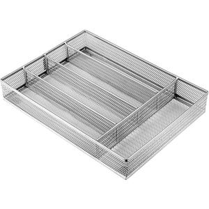 JANE EYRE Drawer Organizer, Cutlery Tray Silverware Flatware Storage Divider for Kitchen, Mesh Wire with Non-slip Foam Feet, 5 Component, Silver