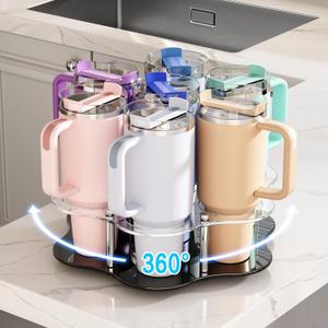 VOLDRA Water Bottle Organizer for Stanley Cup, Rotatable Tumbler Organizer Holder Countertop Stanley Cup Holder for Cabinet Organizer 7 Slot Water Bottle Tumbler Storage (Acrylic, 40 Oz)