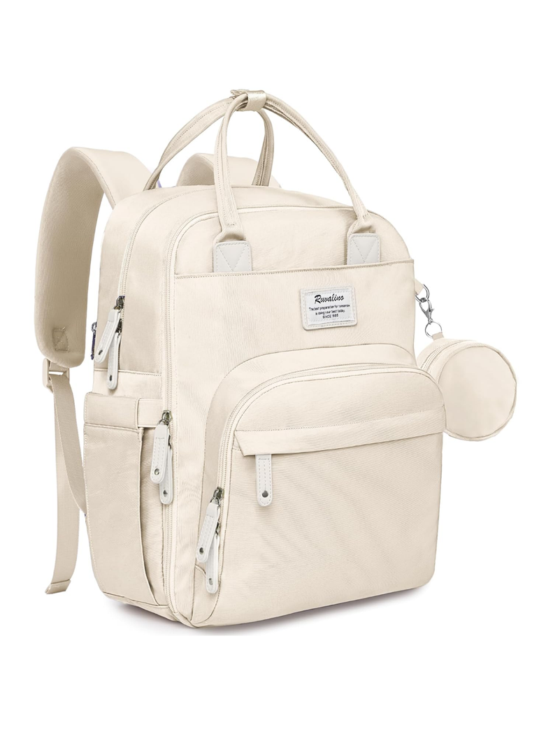 RUVALINO Diaper Bag Backpack-Multifunction Baby Travel Bag with Changing pad, Insulated Bottle Holders & Pacifier Case, Large Capacity, Waterproof, Beige