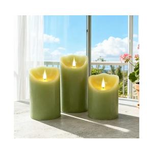 Flameless LED Candles (Green, Set of 3 (4",5",6"))