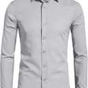 BEILU Stretch Mens Slim Fit Dress Shirts Formal Long Sleeve Button Down Shirts (Large, Light Grey)