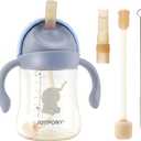 Joypony Sippy Cups for Toddlers 1-3, Spill Proof Weighted Straw Cup with Handle for Baby 6 Months + old, 2 Silicone Straws, PPSU, BPA Free, 9 oz (Blue)