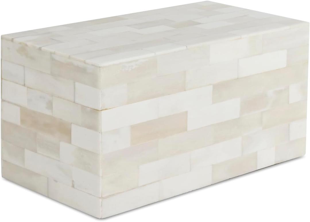 Handicrafts Home Decorative Storage Box with Lid 10x5x5 Modern Home Decor Organizer, Memory Box & Jewelry Storage- Decorative Boxes for Living Room & Shelf Decor- Classic Plain- White