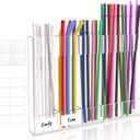 9.8 Large Acrylic Straw Holder for Cabinet Door with Ultra Sticky Adhesive Squares and Stickers, 2025 Reusable Straws Organizer Storage Dispenser for Kitchen Counter Cupboard(Transparent)