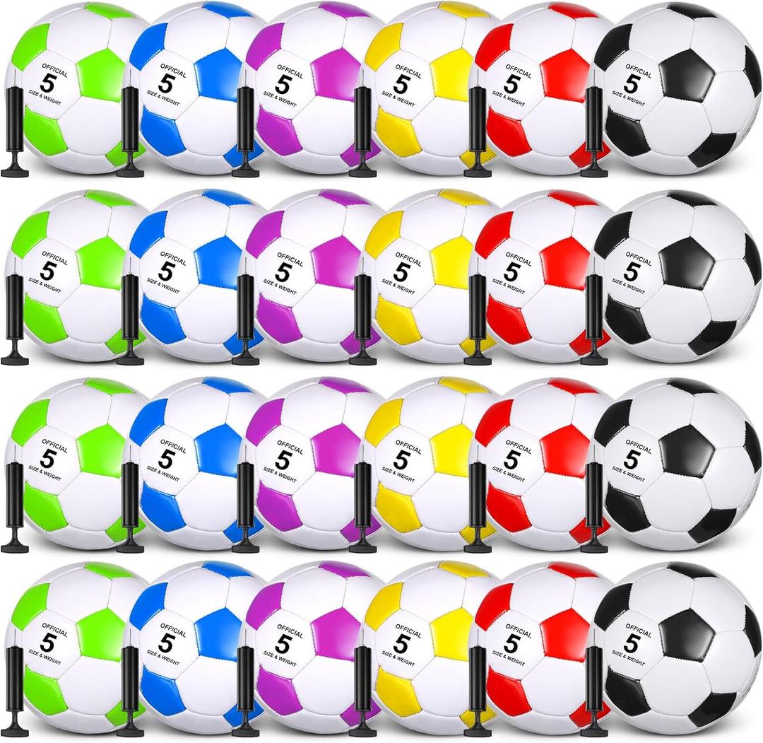 Sotiff 24 Pcs Size 5/4/3 Soccer Ball Bulk with 24 Pump Deflated Soccer Balls for Kids Teen Christmas Operation Gifts for Charity Donation School Team Training Practice Game Outdoor