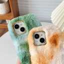 Caseative for iPhone 13 Case,Colorful Fluffy Fuzzy Furry Warm Plush Phone Case (Pink,13)