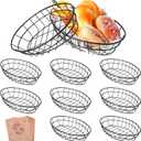 8 Pcs Wire Bread Basket Oval Metal Dinner Roll Baskets for Serving Fruit Bowl Basket Storage with 100 Sheets Deli Wrappers Paper for Kitchen Table Fast Food Burger 9.6 x 6.1 x 2.1 IN