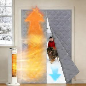 Magnetic Thermal Insulated Door Curtain for Winter Fits Door Size 32" x 80" Thicker Oxford Fabric Temporary Door Insulation Cover Upgraded Oxford Cloth Polyester Fiberfill(Grey)