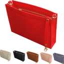 MISIXILE Felt Purse Insert Bag Organizer with Zipper And Gold Buckles,Handbag Organiser Insert fits Toiletry Pouch 19 26 (Small, Red)