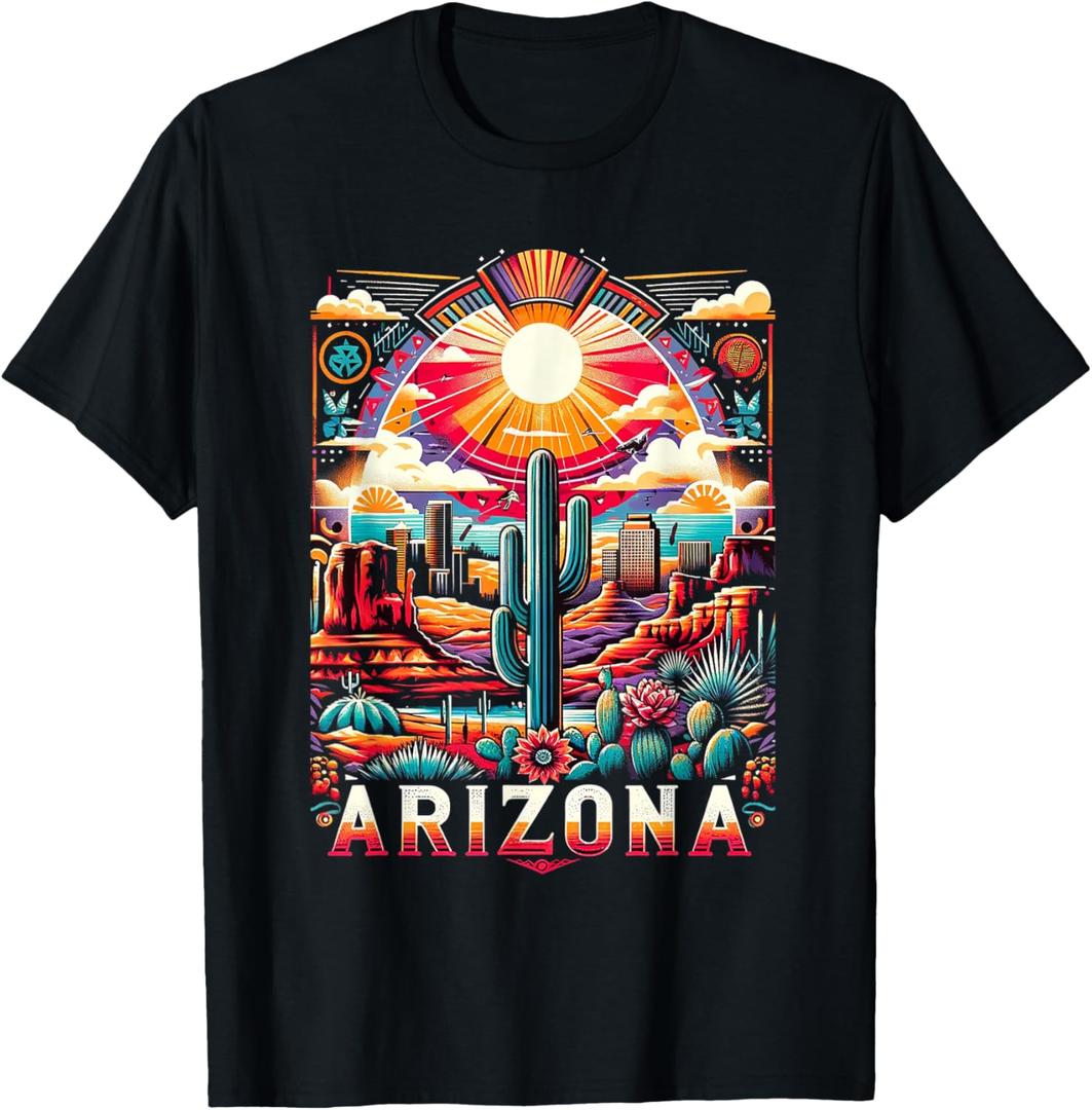 Arizona State Shirt AZ Retro Desert Cactus Family Vacation T-Shirt, Size L