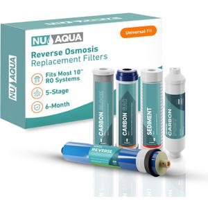 NU Aqua Reverse Osmosis Water Filter System Replacement Set - 4 Stage Under Sink Kit - Includes Membrane, Sediment, Carbon Filters, Parts & Fittings - Universal Undersink RO Filtration Cartridge Pack