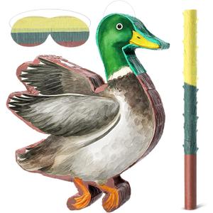 Gueevin Mallard Duck Piata Duck Hunting Party Decorations Supplies Paper Piata Set with Stick Blindfold for Hunting Theme Birthday Baby Shower Celebration Decorations