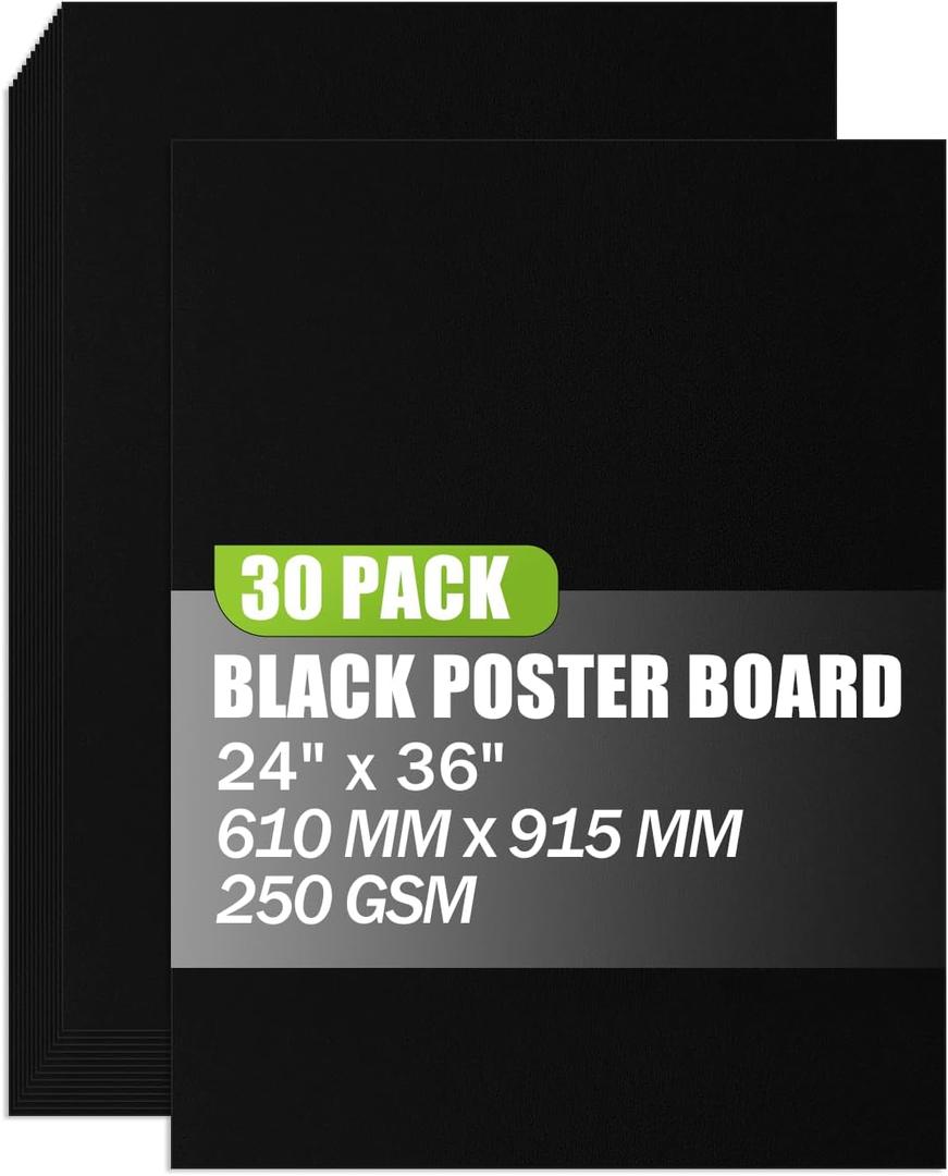 24x36 inches Poster Paper Set of 30, Black Large Poster Board, Blank Display Boards, Heavyweight Poster Paper Bulk for School, Office & Craft Projects