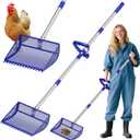 Chicken Poop Scooper & Rake 2-in-1,304 Stainless Steel Shovel Head, Chicken Litter Scoop with Handle for Chicken Coop & Pet Waste Cleaning, Litter Sifting Shovel (35 to 65") (Blue, 12inch)
