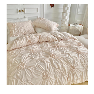 Maylrvjv Beige Duvet Cover King Size - King Comforter Cover Set Flower, 3 Piece Bedding with Zipper Closure, 1 Pinch Pleated Flower Bedding Cover 104x90 inches and 2 Pillow Shams