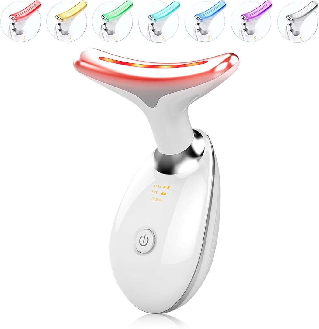 Light Based Multifunctional Facial Massager, 7 Color Portable Face Massager Tool for Skin Care, White