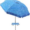 7ft Beach Umbrella with Built-in Table TrayUPF 50+ beach umbrellas for sand heavy duty wind portable, Windproof Outdoor Shade Umbrella for Patio Garden (Surging Waves)