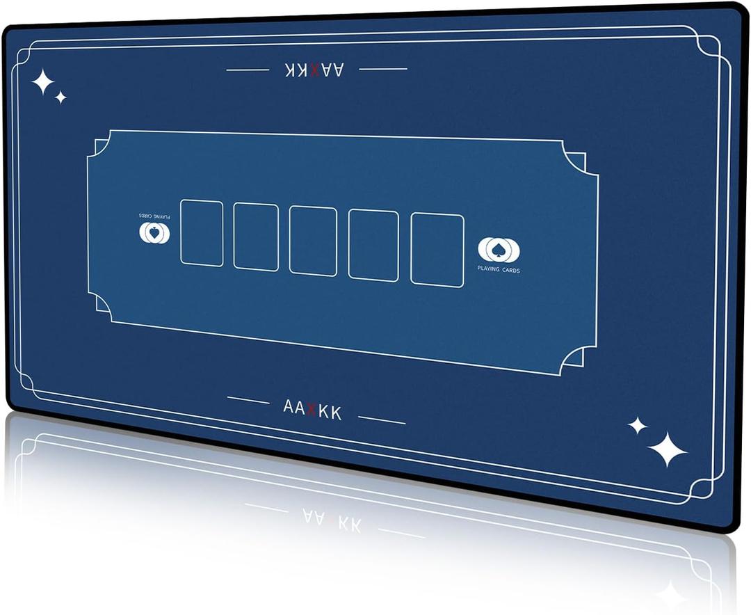 47 x 27 Inch 4-6 Person Small Blue Texas Hold'em Poker Mat Portable Poker Table Tops Cards Game Mat Pad Topper Waterproof, Easily Clean & Glide Over, Anti-Slip, Odorless