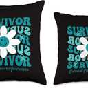 Groovy Flower Survivor Cervical Cancer Awareness Throw Pillow, 16x16