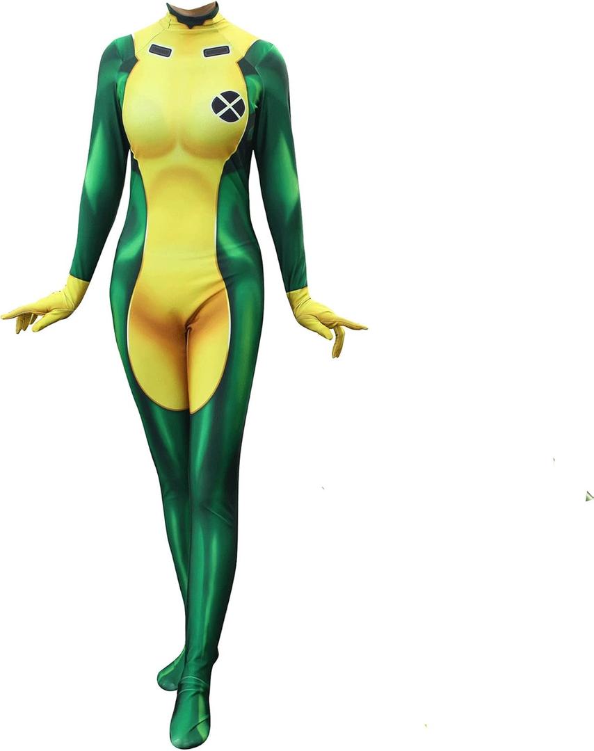  Superhero Cosplay Costume for Womens Halloween Full Set Bodysuits Zentai 3D Style Jumpsuit (Adult-L, Yellow)