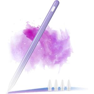 4 x Stylus Pen for iPad 9th & 10th Generation, Battery Indicators Apple Pencil with Palm Rejection Tilt Sensitivity Pen for 2018-2025 Apple iPad 10/9/8/7/6th, Pro 12.9/11/13 M4, Mini 5/6, Air 3/4/5/M2 (Gradient Purple)