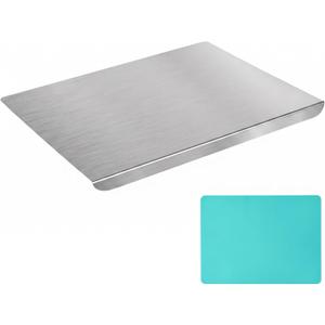 Stainless Steel Cutting Board with Lip, Extra Large Non Toxic 304 Metal Cutting Board for Kitchen, Non-Slip Mat Included, Chopping Board for Meat Veggies Dough Baking, 27.6" x 19.6", 19.7"L x 27.6"W