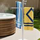 Natural Marble Outdoor Towel Rack with Weighted Base, KES 5-Feet Pool Towel Rack Outdoor for Hot Tub 18/8 Stainless Steel, Adjustable 3 Arms with Storage Tray, Brushed Finish OTR200-2